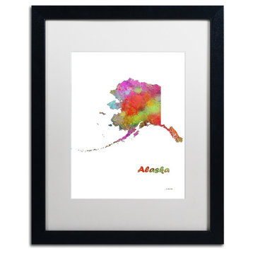 Marlene Watson 'Alaska State Map-1' Art, Black Frame, 16"x20", White Matte