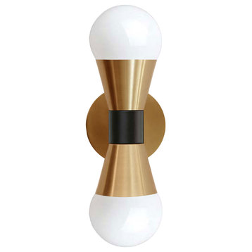 Fortuna Modern Contemporary Wall Sconce, Aged Brass With Matte Black