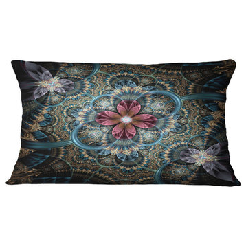 Dark Purple Fractal Flower Floral Throw Pillow, 12"x20"