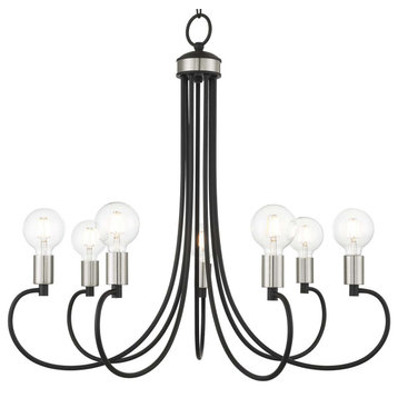 Livex Lighting 42927 Bari 7 Light 30"W Abstract Chandelier - Black with Brushed