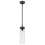 Innovations Lighting - Lincoln, 1 Light 12" Stem Pendant, Matte Black, Clear Glass - The Lincoln collection makes a statement with bold and striking details. The impressive glass cylinder shade sits atop a refined metal frame that features perfectly placed knurling details. Lincoln is a gorgeous addition to traditional or restoration decor.