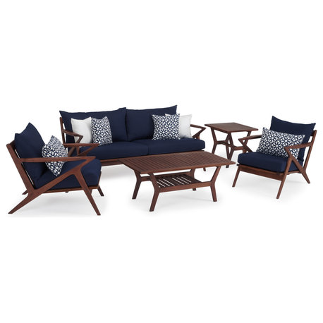 Vaughn 5 Piece Sunbrella Outdoor Patio Seating Set, Navy