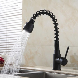 Black Bronze Brass Rotatable Mixer Spring Pull Down Kitchen Faucets TAB240P - Kitchen Faucets