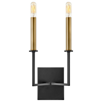 Lark Lazlo 15.25" Two Light Tall Wall Sconce, Black + Lacquered Brass