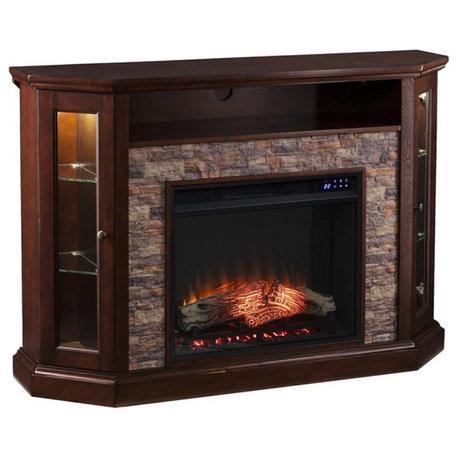 SEI Furniture Redden Wood Corner Convertible Electric Fireplace in Brown