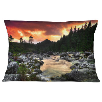 Rocky Mountain River at Sunset Landscape Printed Throw Pillow, 12"x20"
