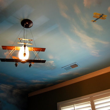 Aviation/Planes Themed Mural by Tom Taylor of Wow Effects, for a boy's bedroom.