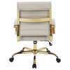 LeisureMod Benmar Mid-Back Swivel Leather Office Chair With Gold Base, Tan
