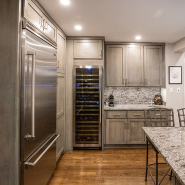 Transitional Gourmet Kitchen with Gray-Stained Cabinets | Large Island