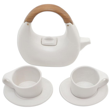 Novica Handmade Resting Cloud In White Ceramic Tea Set (Set For 2)