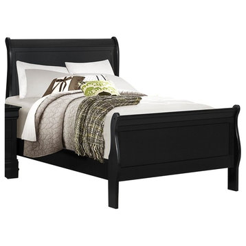 Modern Louis Philippe Twin Sleigh Bed, Burnished Black