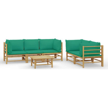 vidaXL Patio Furniture Set 6 Piece Sectional Sofa with Green Cushions Bamboo