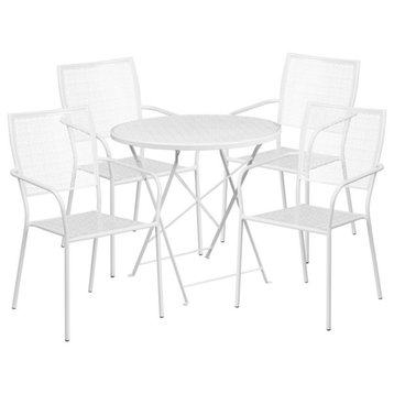 30" Round White Indoor-Outdoor Steel Folding Patio Table Set