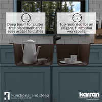 Karran Drop-In Quartz 33" 1-Hole 60/40 Double Bowl Kitchen Sink, Brown
