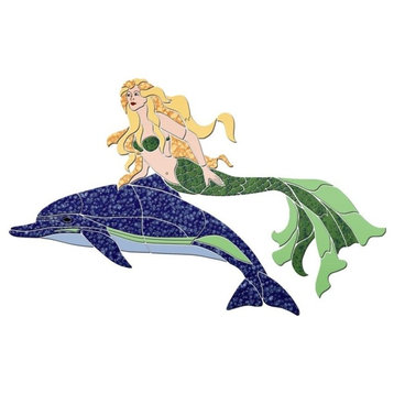 Mermaid & Crystal Dolphin Ceramic Swimming Pool Mosaic 60"x38", Green