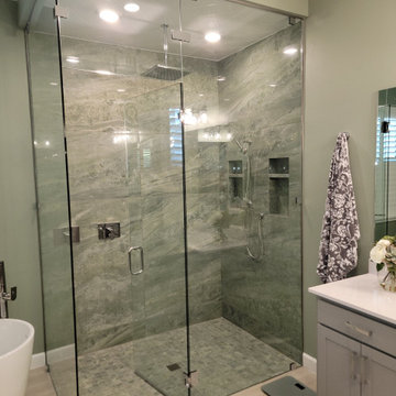Walk-in Shower Remodel with mitered niche and tiled ceiling