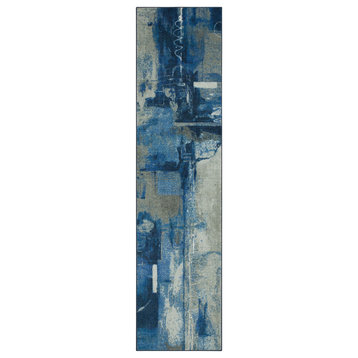 Mohawk Home Fusion Blue Abstract, 2' 6" X 10'