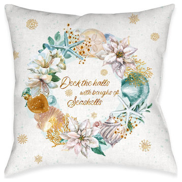 Winter Coastal Seashell Indoor Pillow, 18"x18"