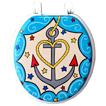 Nautical Anchor Hand Painted Toilet Seat, Elongated