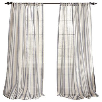 Hampton Stripe Sheer Window Curtain, Gray, 52"x84"