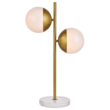 Living District Eclipse 2-Light Metal & Glass Table Lamp in Brass/Frosted White