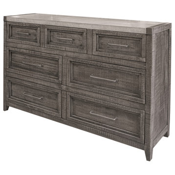 62" Gray Solid Wood Seven Drawer Triple Dresser