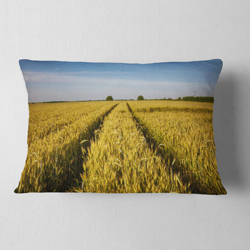 Rural Road through Wheat Field Landscape Printed Throw Pillow, 12"x20"
