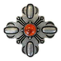 Stamped Silver Cross with Coral Stone Napkin Ring Set - Napkin Rings