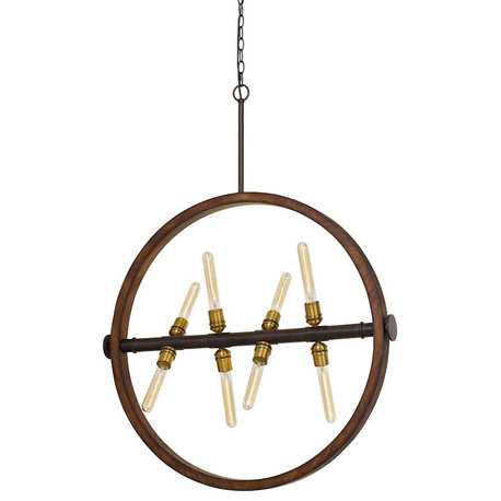 Cal Lighting Teramo Wood/Metal 8 Light Chandelier, Oak/Iron