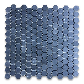 Nero Marquina Black Marble 1 inch Hexagon Mosaic Tile Honed Matte, 1 sheet