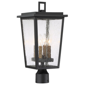 Cantebury 4-Light Outdoor Post Mount in Coal with Gold & Clear Seeded Glass