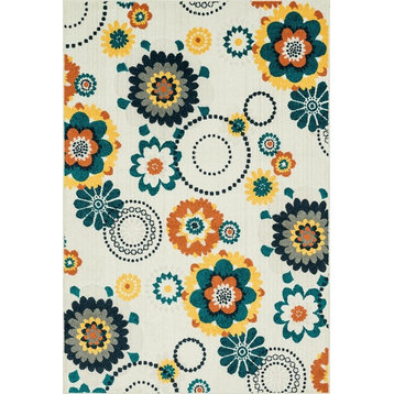 Easy Care In/Out Catalina Rug, Ivory/Multi, 3'11"x5'10"