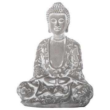 Cement Buddha Meditating Figurine Washed Gray Finish