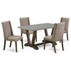 East West Furniture V-Style 5-piece Wood Dining Set in Jacobean Brown/Cement