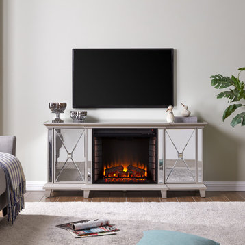 Tintern Electric Fireplace Media Console, Silver