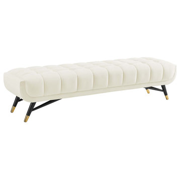 Adept Upholstered Velvet Bench, Ivory