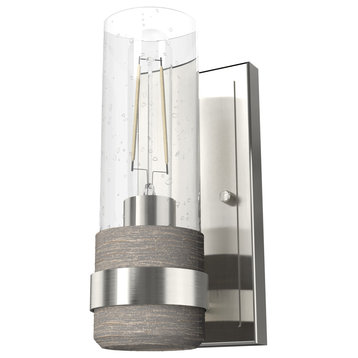 River Mill Brushed Nickel/Gray Wood, Clear Glass 1-Light Sconce Wall
