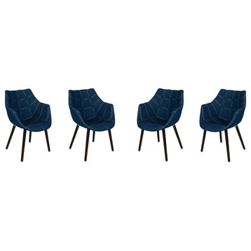 LeisureMod Milburn Tufted Denim Lounge Chairs, Set of 4