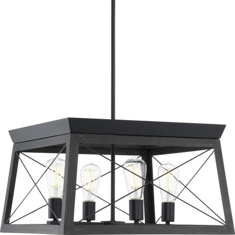 4-Light Farmhouse Chandelier Light, Cerused Black Oak
