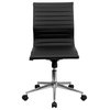 MFO Mid-Back Armless Black Ribbed Upholstered Leather Conference Chair