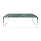 Gleam Rectangular Coffee Table, Green Marble, Chrome Feet