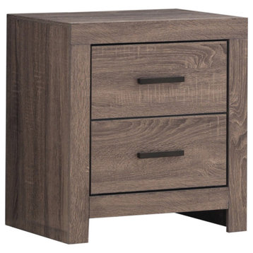 Transitional Nightstand, 2 Storage Drawers With Dark Bronze Pulls, Barrel Oak