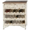 Farmhouse Wine Rack, 18 Bottles Slots With 2 Storage Drawers, Distressed White