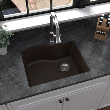 Karran Undermount Quartz Composite 24" Single Bowl Kitchen Sink, Brown