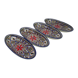 Le Souk Ceramique - Small Stoneware Oval Platters, Set of 4, Tabarka Design - Serving Dishes And Platters
