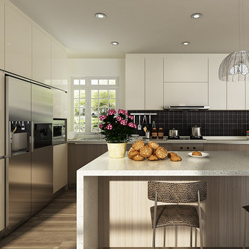 Modern Wood Grain Melamine Kitchen Cabinet OP14-M06
