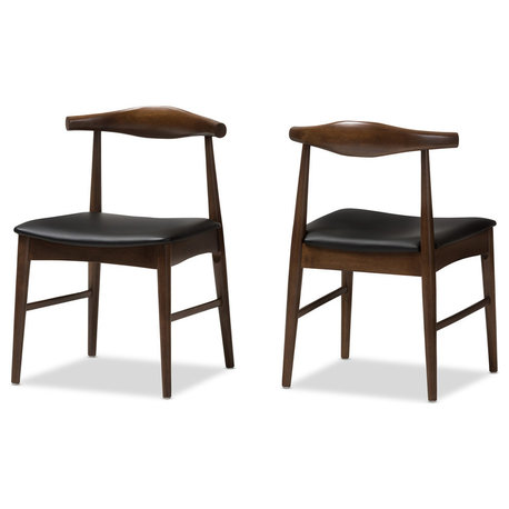 Winton Mid-Century Modern Walnut Wood Dining Chair Set of 2