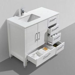 36" Gloss White Vanity with White Quartz Counter Top - Bathroom Vanities And Sink Consoles