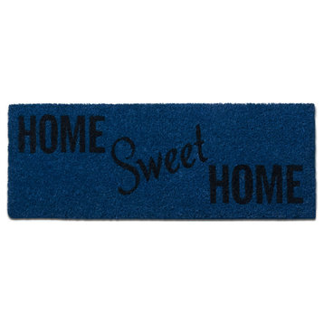 Welcome'' Home'' Hello'' Rubber Non-Slip 30'' x 10'' Indoor Outdoor Doormat, Blue