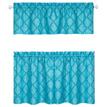 Colby Window Curtain Tier Pair and Valance Set, 58"x36", Turquoise
